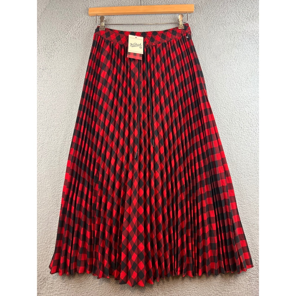 Woolrich x Target Red Black Buffalo Check Pleated Ankle Skirt Womens Small NWT
